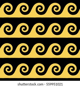 Greek pattern, background or ornament. Primrose Yellow and black color. Ancient style, waves. Vector illustration