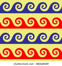 Greek pattern, background or ornament. Red, blur and beige color. Ancient style, waves. Vector illustration