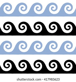 Greek pattern, background or ornament. Serenity, white and black color. Ancient style, waves. Vector illustration