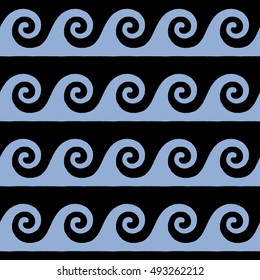 Greek pattern, background or ornament. Serenity and black color. Ancient style, waves. Vector illustration