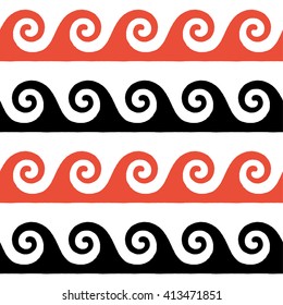 Greek pattern, background or ornament. White, red and black color. Ancient style, waves. Vector illustration.