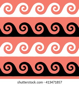 Greek pattern, background or ornament. White, rose and black color. Ancient style, waves. Vector illustration.