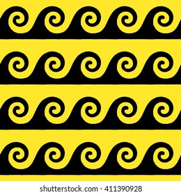 Greek pattern, background or ornament. Yellow and black color. Ancient style, waves