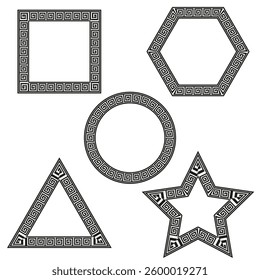 Greek pattern frames. Decorative geometric shapes. Ancient ornamental borders. Black vector elements.