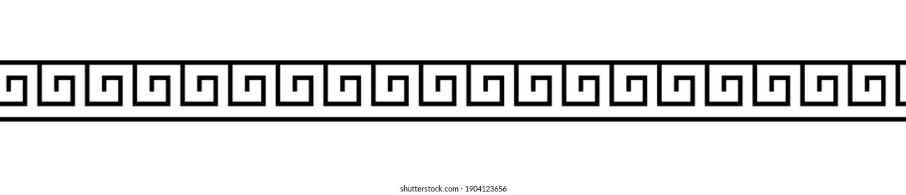 Greek pattern. Greece border. Seamless meander ornament. Geometric square greek pattern. Design ancient line for decor prints. Greece style. Repeated meandros key isolated on white background. Vector 