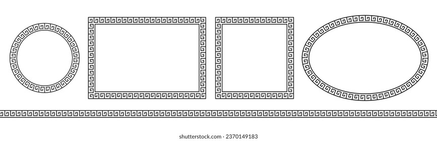 Greek pattern. Roman ellipse frame. Outline greece border isolated on white background. Round greec boarder for design prints. Circular ancient ornament. Fret rome key stripes. Vector illustration