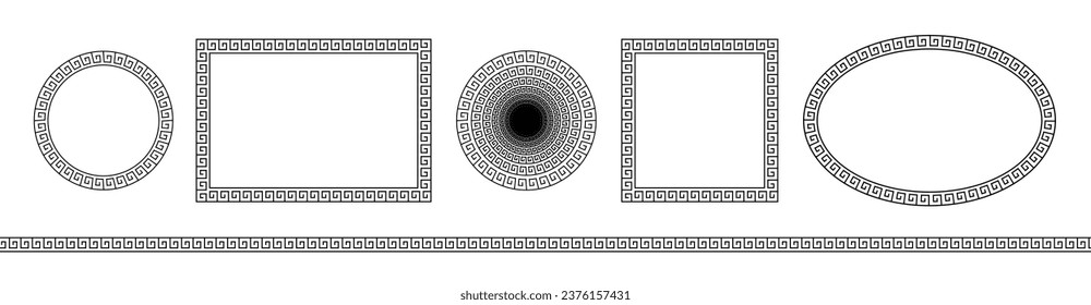 Greek pattern. Roman ellipse frame. Outline greece border isolated on white background. Round greec boarder for design prints. Circular ancient ornament. Fret rome key stripes. Vector illustration