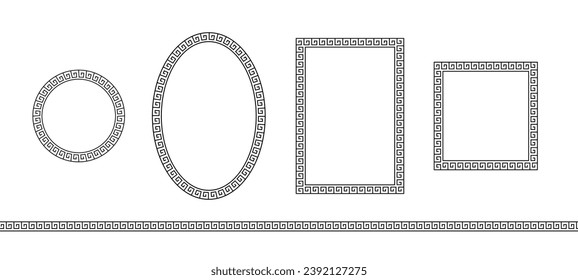 Greek pattern. Roman ellipse frame. Outline greece border isolated on white background. Round greec boarder for design prints. Circular ancient ornament. Fret rome key stripes. Vector illustration