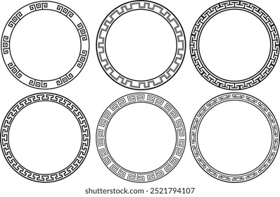 Padrão grego. Quadro de elipse romano. Contornar a fronteira da Grécia isolada sobre fundo branco. Borda redonda da Grécia para impressões de design. Fret Roma listras chave. Ilustração vetorial