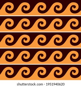 Diseño vectorial griego sin fisuras con olas en decoración de jarrón tradicional de color marrón y naranja. Ornamento geométrico rero inspirado en el arte de la cerámica de Grecia
 
 