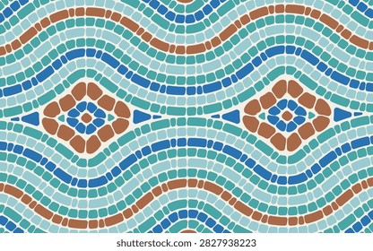 Greek pebble mosaic pattern with blue stone tiles and ancient texture. Geometric background with roman pavement design, cobblestone floor art and mediterranean ornament for interior decor.