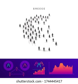 Greek people icon map. Detailed vector silhouette. Mixed crowd of men and women. Population infographics. Isolated vector illustration.
