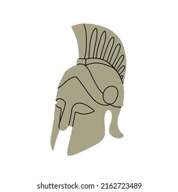 Greek Phalanx Helmet Of Ancient Greece Warrior. Antique Spartan Head Armour With Metal Crest. Historical Military Mask, Face Armor Of Macedonia. Flat Vector Illustration Isolated On White Background