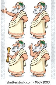 Greek Philosopher: Cartoon Greek philosopher in 4 different poses.  No transparency and gradients used.