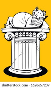 Greek philosopher lies on a classical column