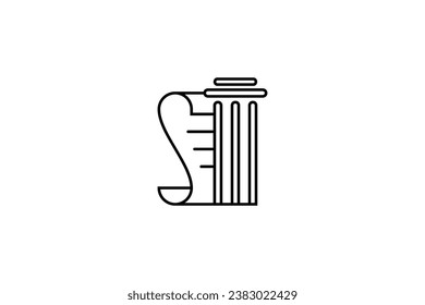Logo-Design der griechischen Säule Vektorgrafik mit Dokumentscrollen