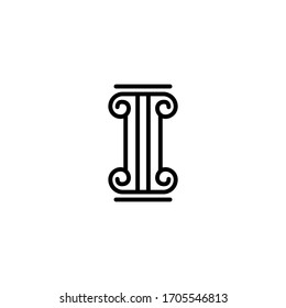 Greek pillar vector icon in linear, outline icon isolated on white background
