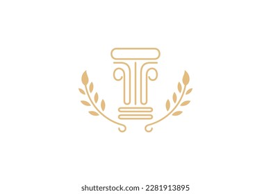 greek pillar and wheat plant line art style logo