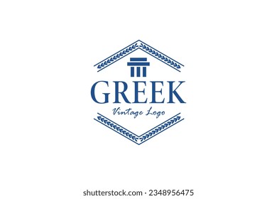 Greek pillars logo with vintage classic border motif