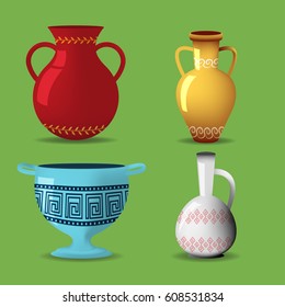 Greek Pot Object Isolate Set Vector