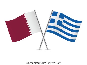 Greek and Qatar flags. Vector illustration.