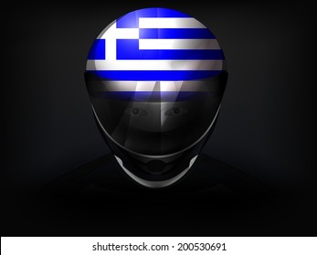 Greek racer with flag on helmet vector closeup illustration