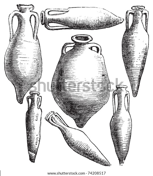 Greek Roman Amphora Vases Vintage Engraving Stock Vector Royalty