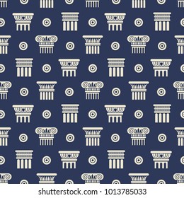 Greek and roman ancient columns seamless pattern background. Vector illustration