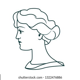 Greek or Roman ancient goddess or woman in profile. Logo or line icon