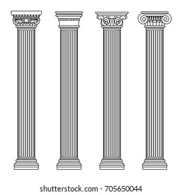 Greek and roman architecture classic stone colomns. Outline vector illustration. Architecture column and pillar ancient