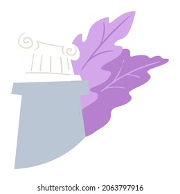 Greek or roman architecture elements, isolated column with decorative foliage. Museum or history lessons, corinthian facade or exterior part of ancient cultural heritage. Vector in flat style