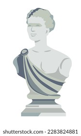 Greek or Roman art and sculptures, isolated stone bust of woman in traditional clothes. Ancient artwork and cultural heritage, female character, philosopher or great thinker. Vector in flat style