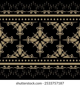 Greek Roman Century Pattern Luxury Gold Black Twinkle. Seamless Rich Pattern Vector. Royal Exquisite Decoration for Elegance Design. For Lace, Fabric, Wallpaper, Hand Draw, Embroidery, Expensive Silk
