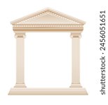 Greek and Roman column temple. Pillar vector building. Ancient white marble architecture from Greece, Rome. Arch frame with roof. Antique parthenon palace. Classic 3d stone house, isolated background