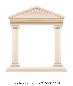 Greek and Roman column temple. Pillar vector building. Ancient white marble architecture from Greece, Rome. Arch frame with roof. Antique parthenon palace. Classic 3d stone house, isolated background