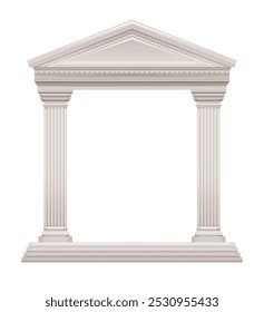 Greek and Roman column temple. Pillar vector building. Ancient white marble architecture from Greece, Rome. Arch frame with roof. Antique parthenon palace. Classic 3d stone house, isolated background