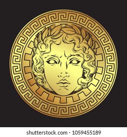 Greek and roman god Apollo. Hand drawn antique style logo or print design art vector illustration