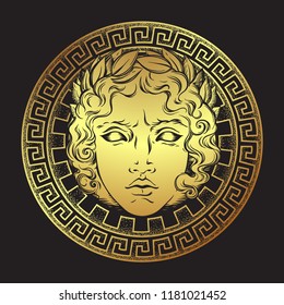 Greek And Roman God Apollo. Hand Drawn Antique Style Logo Or Print Design Art Vector Illustration