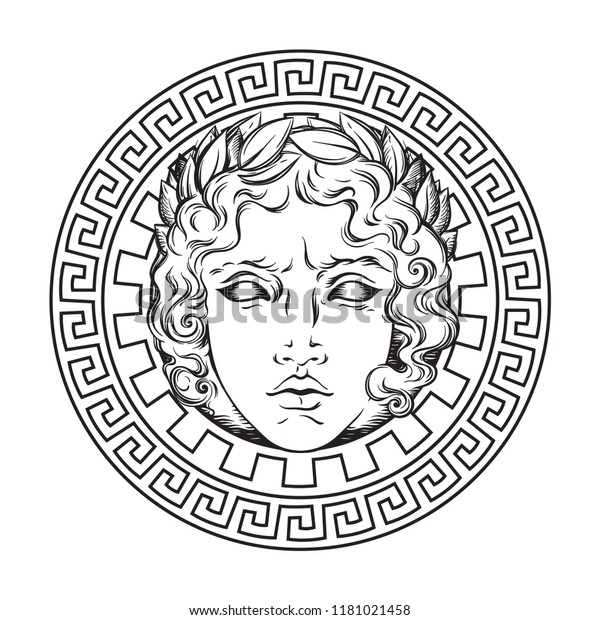 Greek and roman god Apollo. Hand\
drawn antique style logo or print design art vector\
illustration