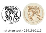 Greek roman male god logo. Stern face, straight nose. Coin