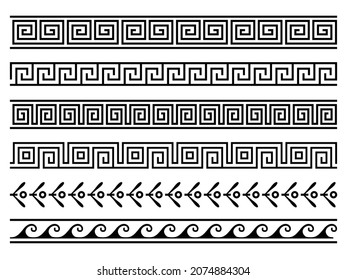 Greek roman pattern border decorative ornament. Ancient greek meander vector design wave