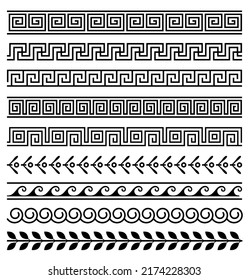 Ornamento decorativo de borde de patrón romano griego. Onda de diseño vectorial de la antigua Grecia