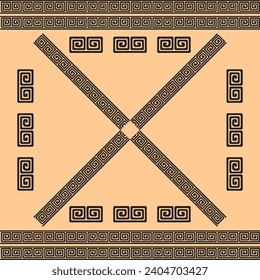 Greek roman pattern border decorative ornament. Ancient greek meander art design wave