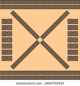 Greek roman pattern border decorative ornament. Ancient greek meander art design wave