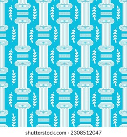 Greek Roman Pillars columns seamless vector repeat pattern background. Greece theme holiday, vacation, travel, history