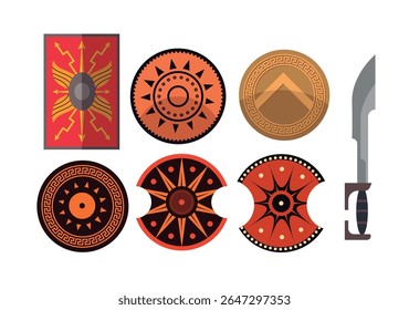 greek and roman shields and sword