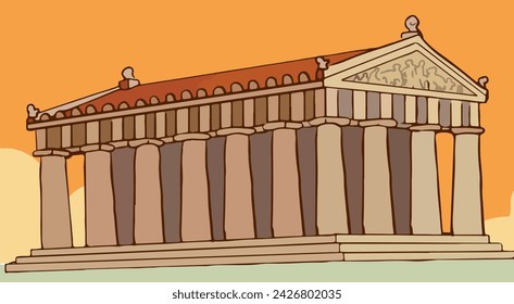 Greek and Roman temple building, ancient architecture with columns and pediments. Vector cartoon illustration of ancient palace with columns