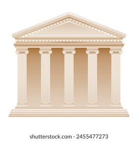 Griechischer und römischer Tempel mit Säulen. In: Pillar Vektorgrafik Building. Antiker Tempel aus Rom und Griechenland. Marmorarchitektur Illustration. Parthenon-Haus, weißer antiker Palast. 3D griechische römische Säule Säule