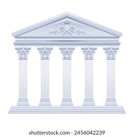 Templo griego y romano con columnas. Edificio del Vector del pilar. Templo antiguo de Roma y Grecia. Ilustración de arquitectura de mármol. Casa del Partenón, palacio blanco antiguo. Columna romana griega 3d