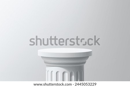 Greek Roman white column podium. Realistic 3d vector pillar with round base for cosmetics presentation, products promo and exhibition of classical art objects in museum. Pedestal, platform or display